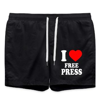 i love free press - Swim Trunks - black - Front - AI Model Male 185 light (185cm)