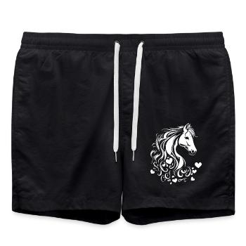 Pferd Herz - Badeshorts - Schwarz - Vorne - AI Model Male 185 light (185cm)