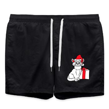 Santa Claus Cat Winter Christmas Gift - Swim Trunks - black - Front - AI Model Male 185 light (185cm)