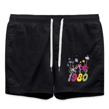 Année de naissance 1980 fleurs sauvages - Short de bain - noir - Devant - AI Model Male 185 light (185cm)