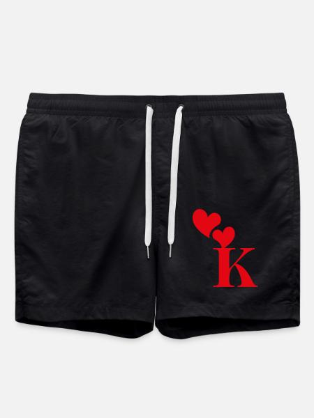 Letter k Red Heart - Swim Trunks - black
