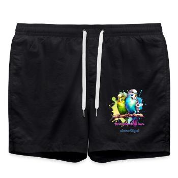 Wellensittich Vogel Papagei - Badeshorts - Schwarz - Vorne - AI Model Male 185 light (185cm)