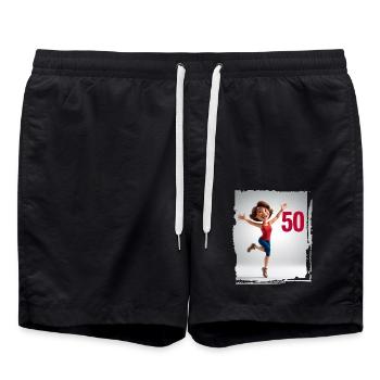 Happy woman in her 50 years - Swim Trunks - black - Front - AI Model Male 185 light (185cm)