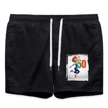 Happy woman in her 50 years - Swim Trunks - black - Front - AI Model Male 185 light (185cm)