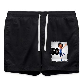 Glückliche Frau in ihren 50 Jahren - Badeshorts - Schwarz - Vorne - AI Model Male 185 light (185cm)