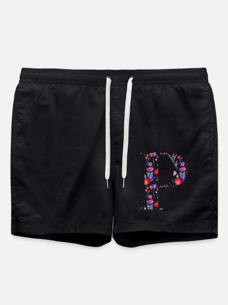 Personalisierter Blumenbuchstabe p - Geschenkidee - Badeshorts - Schwarz