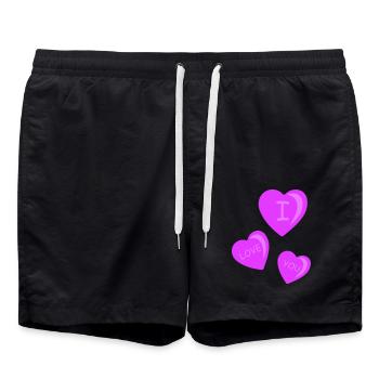 hearts i love you - Swim Trunks - black - Front - AI Model Male 185 light (185cm)