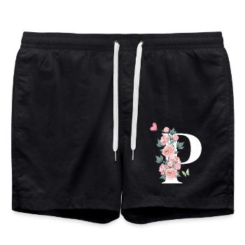 Lettre p fleurs rose - Short de bain - noir - Devant - AI Model Male 185 light (185cm)