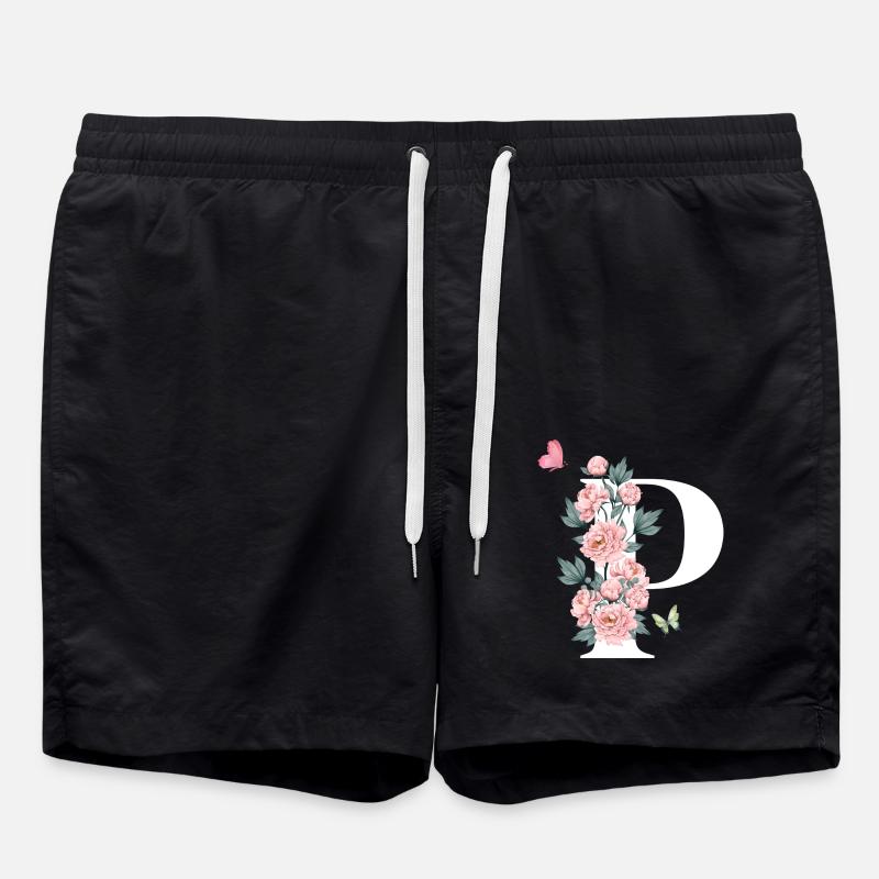 Lettre p fleurs rose - Short de bain - noir