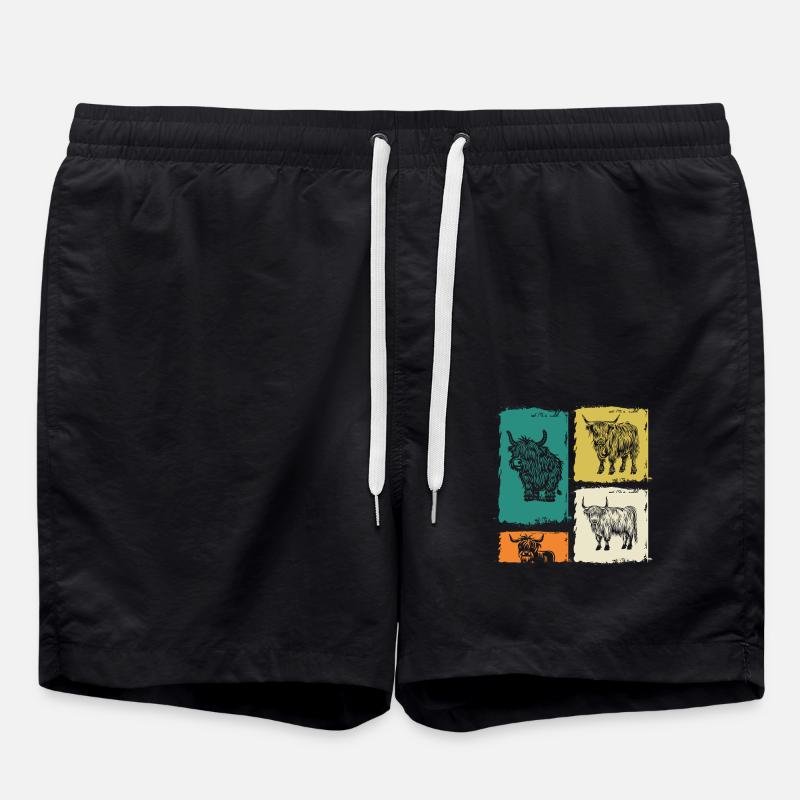 Cow Cattle Highland Cattle - Swim Trunks - black