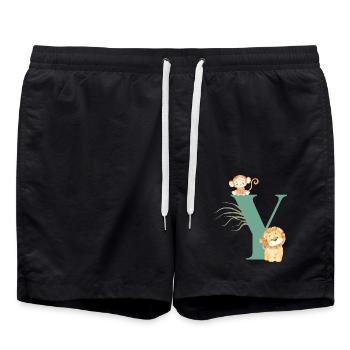 Buchstabe y grüne Dschungeltiere - Badeshorts - Schwarz - Vorne - AI Model Male 185 light (185cm)