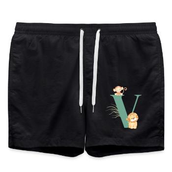 Lettre v vert animaux jungle - Short de bain - noir - Devant - AI Model Male 185 light (185cm)
