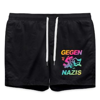 FCK NZS - Zeichen setzen gegen Rechts, Gegen Nazis - Badeshorts - Schwarz - Vorne - AI Model Male 185 light (185cm)