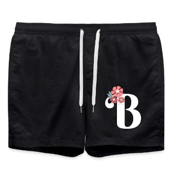 Lettre b fleurs minimalistes - Short de bain - noir - Devant - AI Model Male 185 light (185cm)
