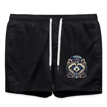 Maritimer Waschbär im SeemannslooK - Badeshorts - Schwarz - Vorne - AI Model Male 185 light (185cm)