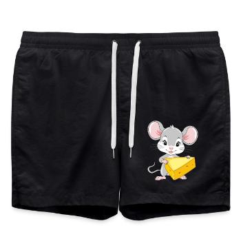 Mignon bébé souris avec un morceau de fromage - Short de bain - noir - Devant - AI Model Male 185 light (185cm)