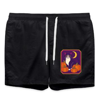 Framed Tuxedo Cat Moon - Swim Trunks - black - Front - AI Model Male 185 light (185cm)