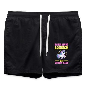 Kita Abgänger Einschulung Einhorn Schulkind - Badeshorts - Schwarz - Vorne - AI Model Male 185 light (185cm)
