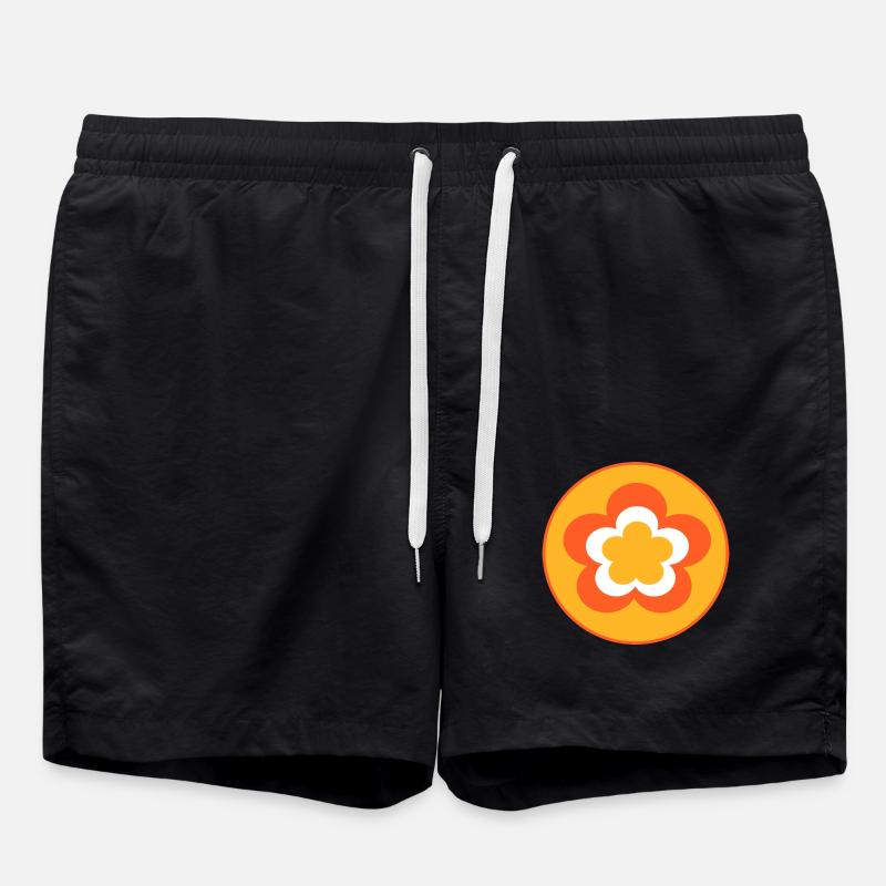 70s Flower Pattern - Swim Trunks - black