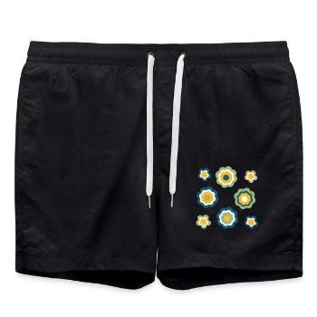 70s Flower Pattern Green - Swim Trunks - black - Front - AI Model Male 185 light (185cm)