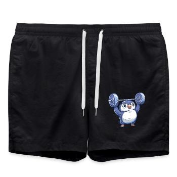 Pinguin Hantel Workout Cartoon - Badeshorts - Schwarz - Vorne - AI Model Male 185 light (185cm)