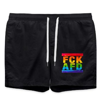 FCK AFD - Zeichen setzen gegen Rechts, Gegen Nazis - Badeshorts - Schwarz - Vorne - AI Model Male 185 light (185cm)
