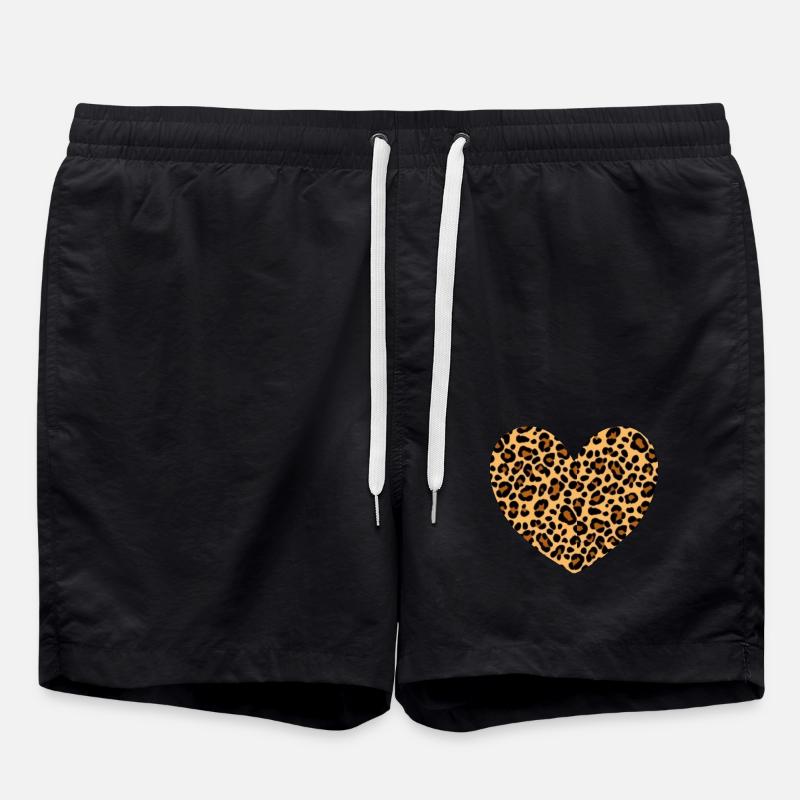 Heart Pattern Leopard Gift - Swim Trunks - black