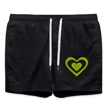 green heart green hearts couples st patrick's day - Swim Trunks - black - Front - AI Model Male 185 light (185cm)