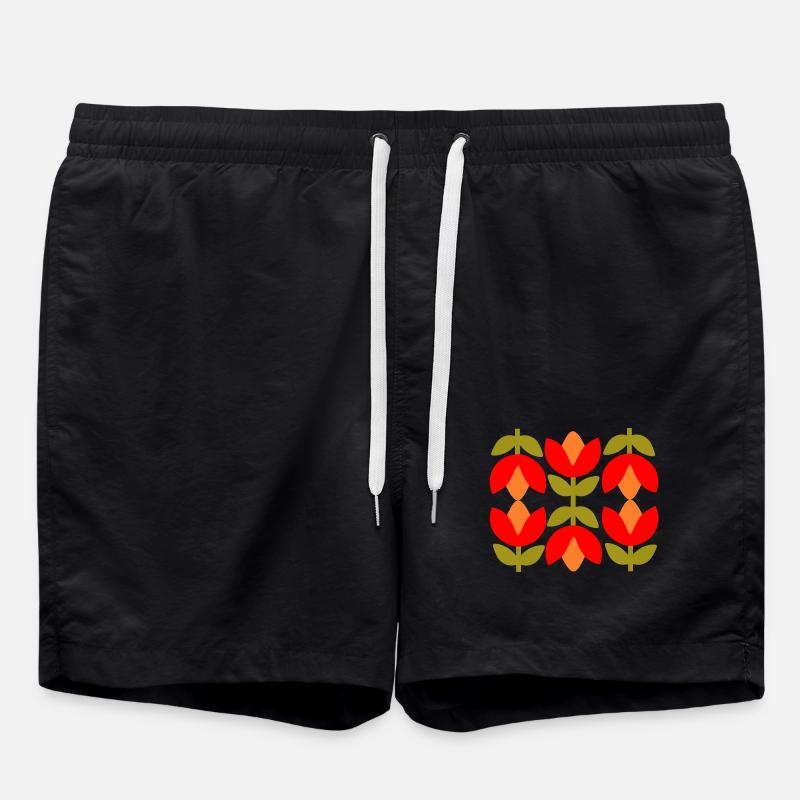 Années 70 Fleur Motif Rétro Hippie Fleurs Puissance - Short de bain - noir