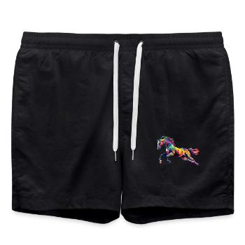 Colorful Horse Head Low Poly Logo Design - Swim Trunks - black - Front - AI Model Male 185 light (185cm)