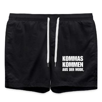 Kommas Kommen Aus Der Mode. Geschenk Deutschlehrer - Badeshorts - Schwarz - Vorne - AI Model Male 185 light (185cm)
