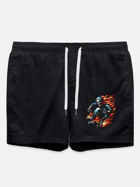 Skull skeleton on skateboard - Swim Trunks - black