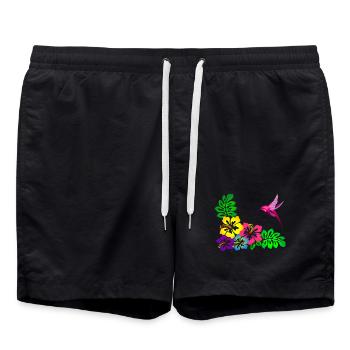 Colibri à motif tropical d’hibiscus - Short de bain - noir - Devant - AI Model Male 185 light (185cm)