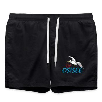 Möwe, Ich liebe die Ostsee - Badeshorts - Schwarz - Vorne - AI Model Male 185 light (185cm)