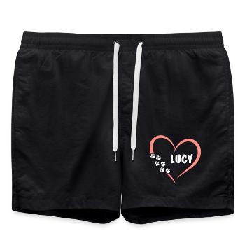 Coeur avec empreintes de pattes et prénom Lucy - Short de bain - noir - Devant - AI Model Male 185 light (185cm)