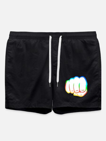 Clenched fist colorful fist bump cool logo symbol - Swim Trunks - black