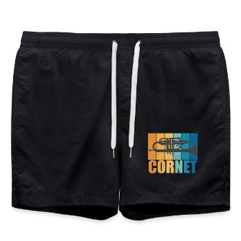 Cornet Vintage Musicien Instrument Cadeau - Short de bain - noir - Devant - AI Model Male 185 light (185cm)