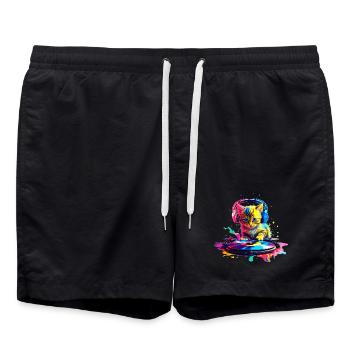 Kätzchen DJ - Regenbogen - Badeshorts - Schwarz - Vorne - AI Model Male 185 light (185cm)