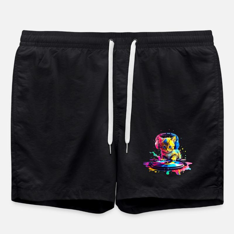 Kätzchen DJ - Regenbogen - Badeshorts - Schwarz