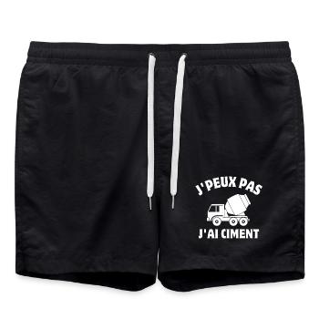 ciment, engin de chantier, chantier - Short de bain - noir - Devant - AI Model Male 185 light (185cm)