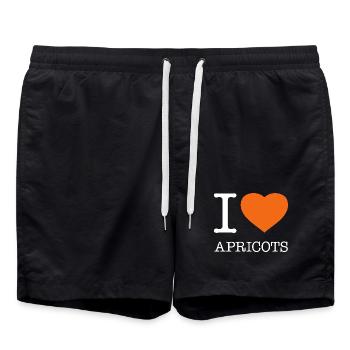 I LOVE APRICOTS Aprikosen - Badeshorts - Schwarz - Vorne - AI Model Male 185 light (185cm)