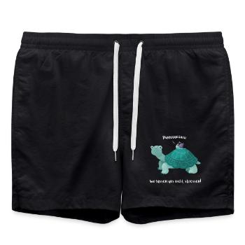 Snail rides on turtle - huuiii Trantüte - Swim Trunks - black - Front - AI Model Male 185 light (185cm)