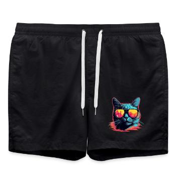 des années 90 chat Retrowave - Short de bain - noir - Devant - AI Model Male 185 light (185cm)