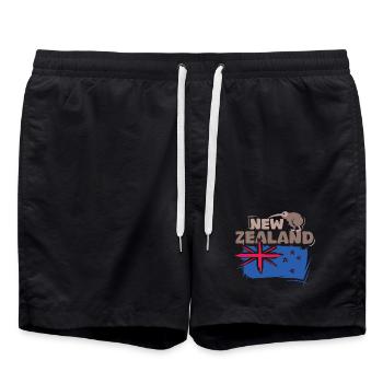Neuseeland Kiwi Illustration Flagge Tier Symbol - Badeshorts - Schwarz - Vorne - AI Model Male 185 light (185cm)