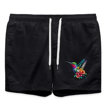 Hummingbird decorated with flowers - Swim Trunks - black - Front - AI Model Male 185 light (185cm)