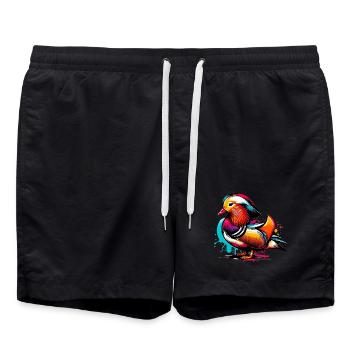 Mandarin duck - Swim Trunks - black - Front - AI Model Male 185 light (185cm)