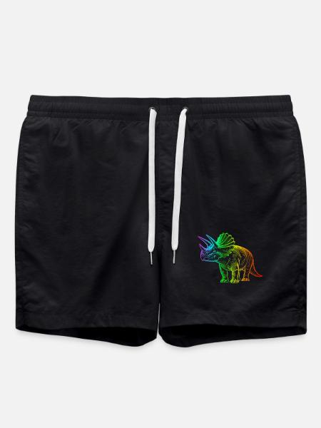 Rainbow Triceratops Dinosaur - Swim Trunks - black