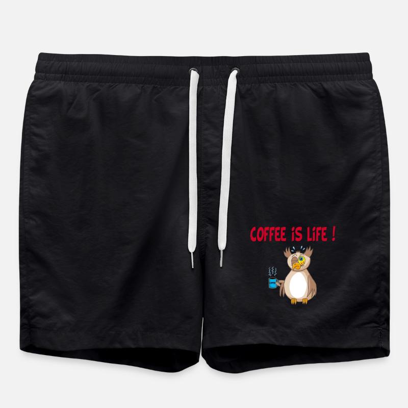 Eule und Kaffee (Englisch) - Badeshorts - Schwarz
