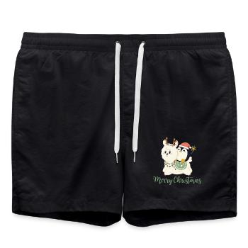 Joyeux Noël - Alpaga + Pingouin pour Noël - Short de bain - noir - Devant - AI Model Male 185 light (185cm)