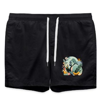 Fier gorille avec banane en environnement tropical - Short de bain - noir - Devant - AI Model Male 185 light (185cm)